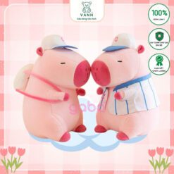 Gấu Bông Capybara Hồng Balo Bóng Chày - Chuột Lang Hồng
