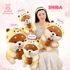 Gấu Bông Chó ShiBa Cosplay Cọp, Hổ ôm Trà sữa