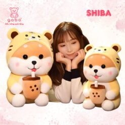 Gấu Bông Chó ShiBa Cosplay Cọp, Hổ ôm Trà sữa