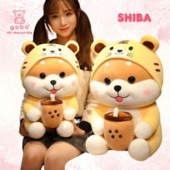 Gấu Bông Chó ShiBa Cosplay Cọp, Hổ ôm Trà sữa