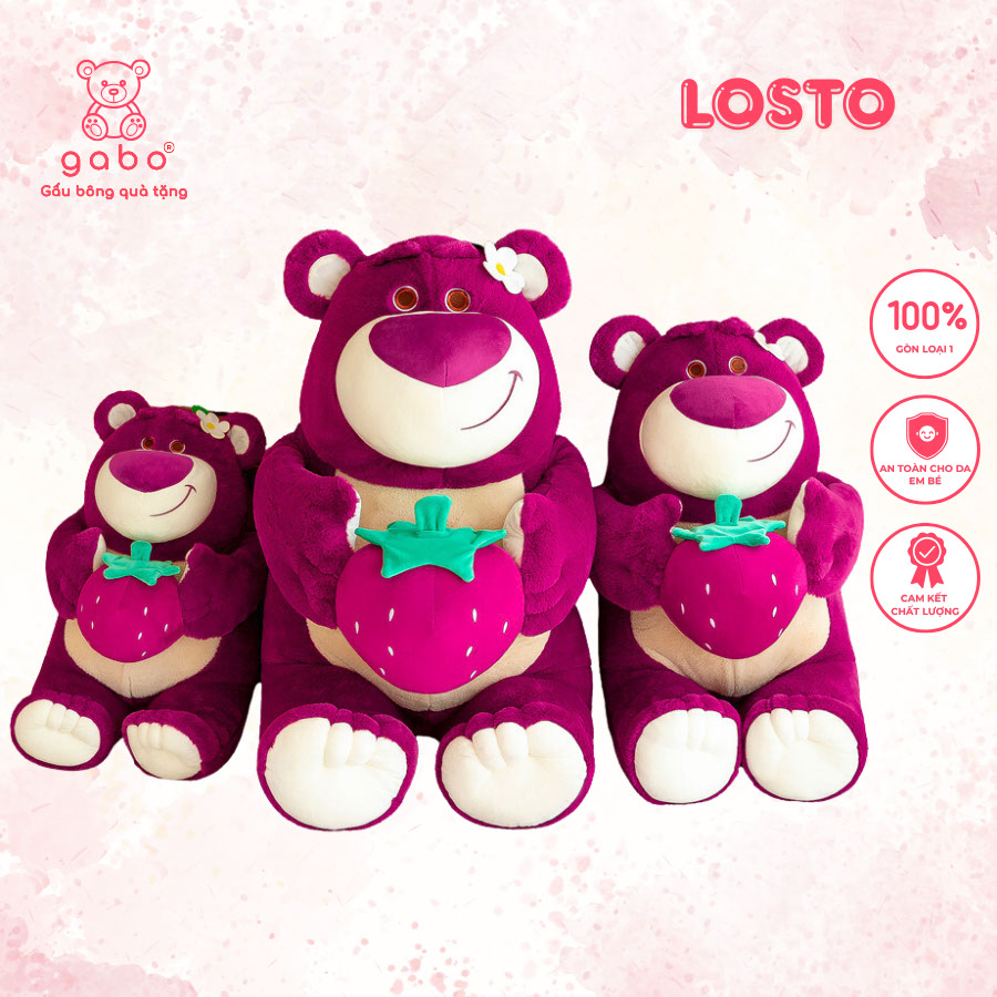 Gấu Bông Gấu Dâu Ôm Quả Dâu, Lotso Dâu Lông Mịn 9 Gấu Bông Gấu Dâu Ôm Quả Dâu, Lotso Dâu Lông Mịn