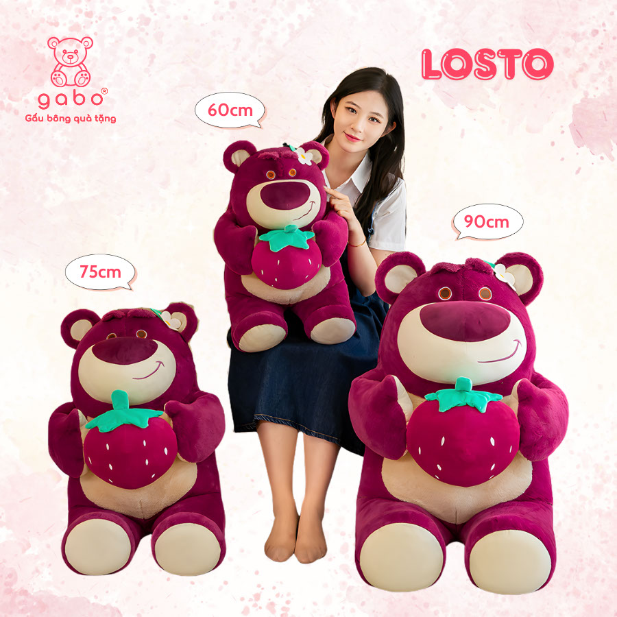 Gấu Bông Gấu Dâu Ôm Quả Dâu, Lotso Dâu Lông Mịn 12 Gấu Bông Gấu Dâu Ôm Quả Dâu, Lotso Dâu Lông Mịn