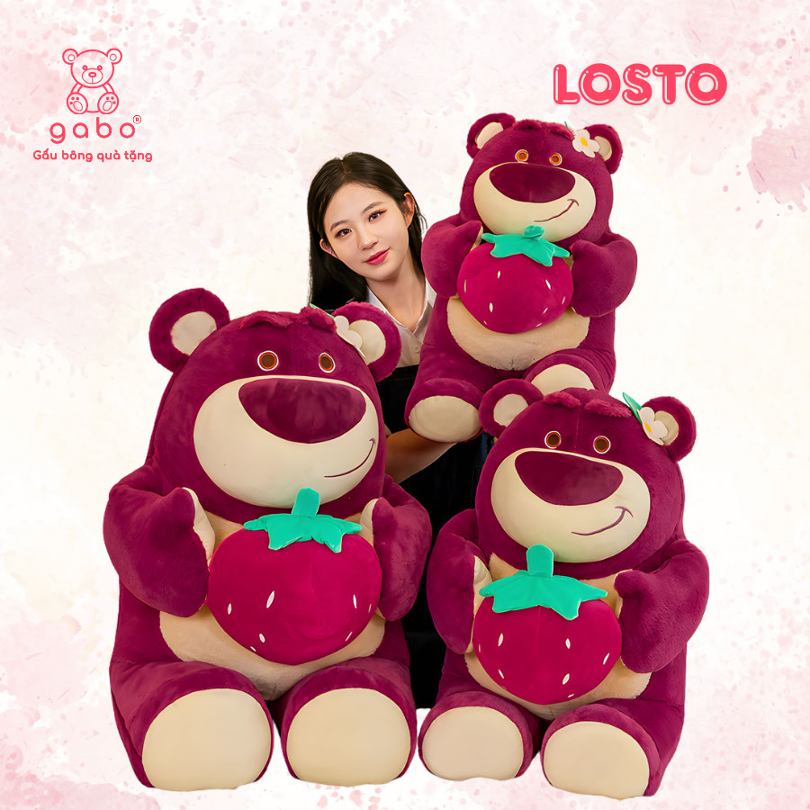 Gấu bông quà tặng gấu bông nhà làm gabo gấu bông q Gấu Bông Gấu Dâu Ôm Quả Dâu, Lotso Dâu Lông Mịn