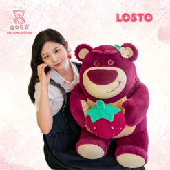 Gấu Bông Gấu Dâu Ôm Quả Dâu, Lotso Dâu Lông Mịn 1 Gấu Bông Gấu Dâu Ôm Quả Dâu, Lotso Dâu Lông Mịn