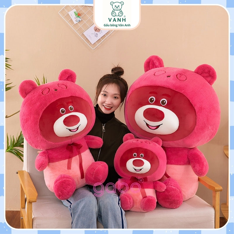 Gấu Bông Gấu Dâu Mũ Đeo Nơ, Hàng Quảng Châu Lông Mịn 10 Gấu Bông Gấu Dâu Mũ Đeo Nơ, Hàng Quảng Châu Lông Mịn