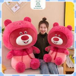 Gấu Bông Gấu Dâu Mũ Đeo Nơ, Hàng Quảng Châu Lông Mịn 6 Gấu Bông Gấu Dâu Mũ Đeo Nơ, Hàng Quảng Châu Lông Mịn