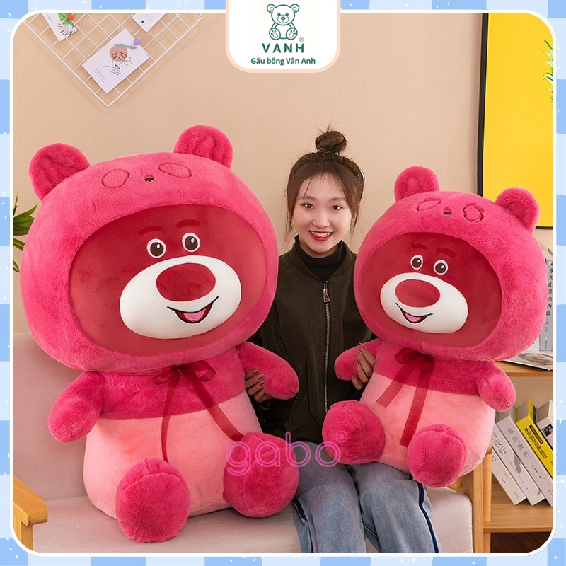 Xưởng sản xuất kinh doanh thú bông quà tặng Quảng Châu cao cấp Gấu Bông Gấu Dâu Mũ Đeo Nơ, Hàng Quảng Châu Lông Mịn