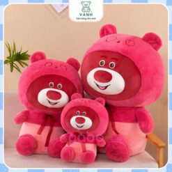 Gấu Bông Gấu Dâu Mũ Đeo Nơ, Hàng Quảng Châu Lông Mịn 4 Gấu Bông Gấu Dâu Mũ Đeo Nơ, Hàng Quảng Châu Lông Mịn