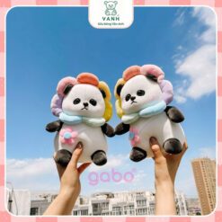 Gấu Bông Gấu Trúc Đeo Túi Hoa, Panda Mặt Hoa Siêu Cute. 1 Gấu Bông Gấu Trúc Đeo Túi Hoa, Panda Mặt Hoa Siêu Cute.