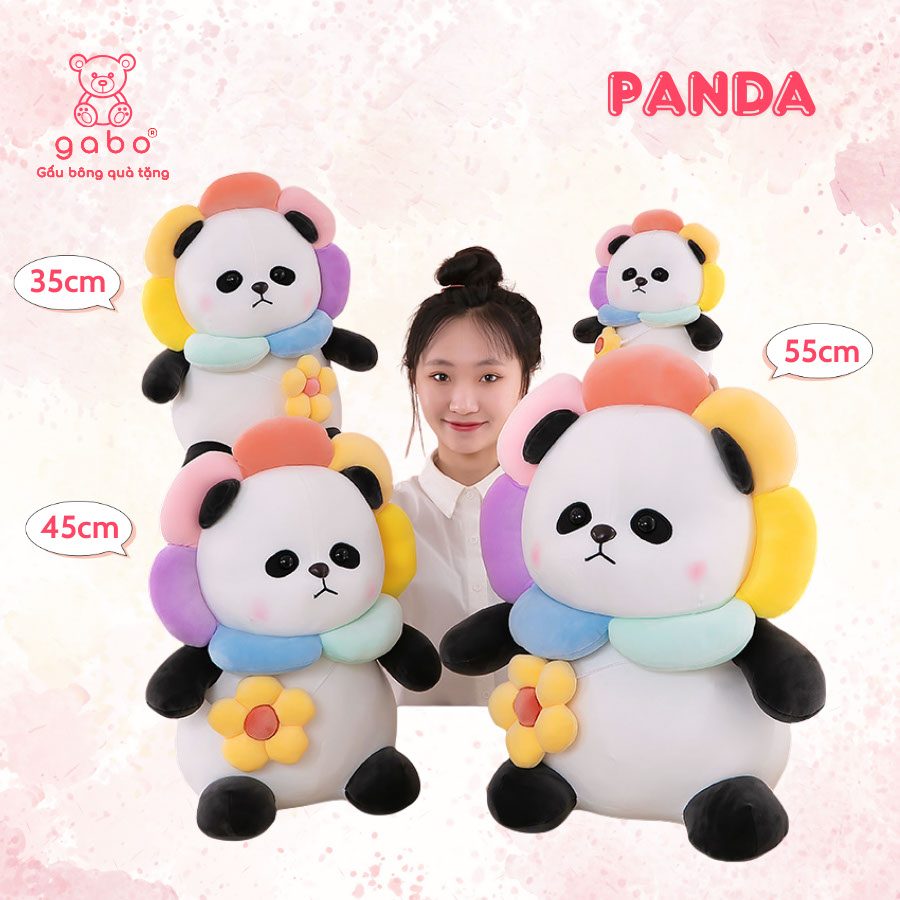 Gấu Bông Gấu Trúc Đeo Túi Hoa, Panda Mặt Hoa Siêu Cute.