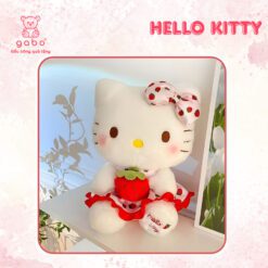 Gấu Bông Hello Kitty Ôm Dâu, Mèo Kitty Váy chấm Bi Ôm Dâu