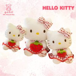 Gấu Bông Hello Kitty Ôm Dâu, Mèo Kitty Váy chấm Bi Ôm Dâu