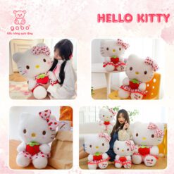 Gấu Bông Hello Kitty Ôm Dâu, Mèo Kitty Váy chấm Bi Ôm Dâu