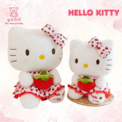 Gấu Bông Hello Kitty Ôm Dâu, Mèo Kitty Váy chấm Bi Ôm Dâu