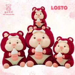 Gấu Bông Heo Cosplay Gấu Dâu Cầm Bình Sữa