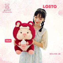 Gấu Bông Heo Cosplay Gấu Dâu Cầm Bình Sữa