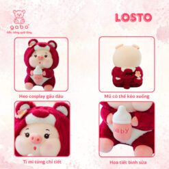 Gấu Bông Heo Cosplay Gấu Dâu Cầm Bình Sữa