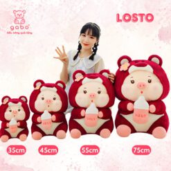 Gấu Bông Heo Cosplay Gấu Dâu Cầm Bình Sữa