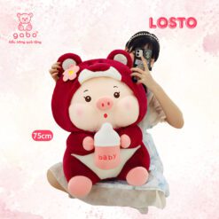 Gấu Bông Heo Cosplay Gấu Dâu Cầm Bình Sữa