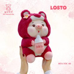 Gấu Bông Heo Cosplay Gấu Dâu Cầm Bình Sữa