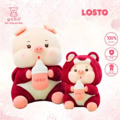 Gấu Bông Heo Cosplay Gấu Dâu Cầm Bình Sữa