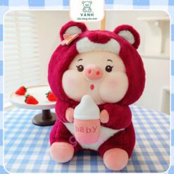 Gấu Bông Heo Cosplay Gấu Dâu Cầm Bình Sữa 1 Gấu Bông Heo Cosplay Gấu Dâu Cầm Bình Sữa