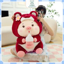 Gấu Bông Heo Cosplay Gấu Dâu Cầm Bình Sữa 6 Gấu Bông Heo Cosplay Gấu Dâu Cầm Bình Sữa