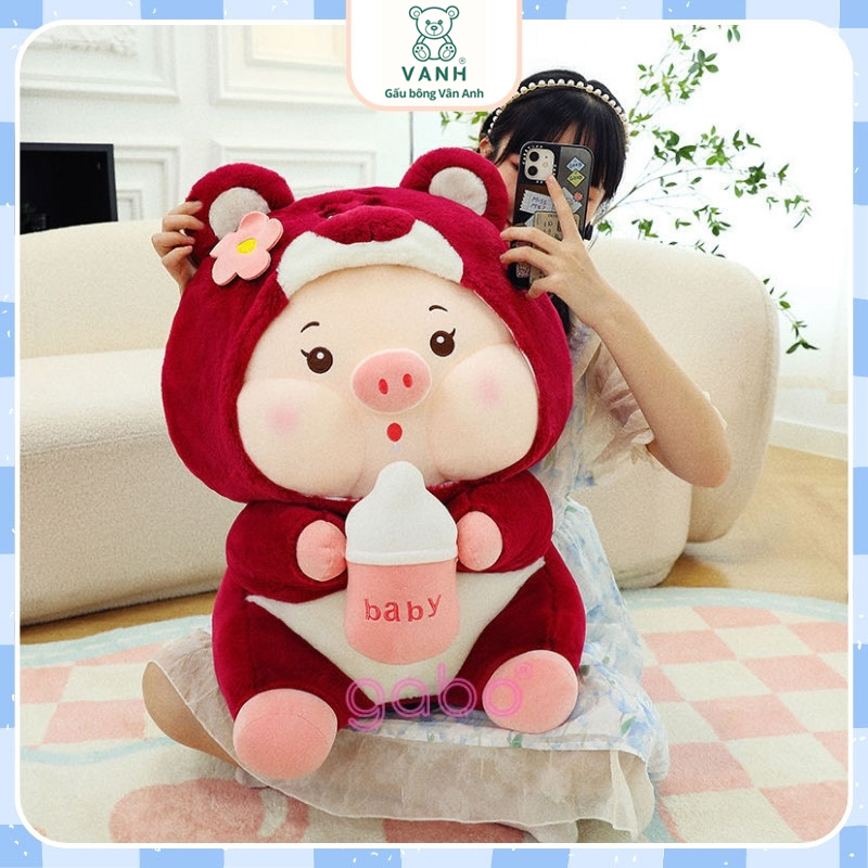 Xưởng sản xuất kinh doanh thú bông quà tặng Quảng Châu cao cấp Gấu Bông Heo Cosplay Gấu Dâu Cầm Bình Sữa