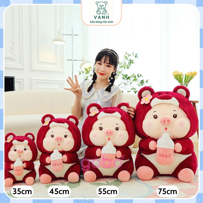 Gấu Bông Heo Cosplay Gấu Dâu Cầm Bình Sữa 10 Gấu Bông Heo Cosplay Gấu Dâu Cầm Bình Sữa