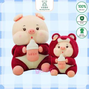 Gấu Bông Heo Cosplay Gấu Dâu Cầm Bình Sữa