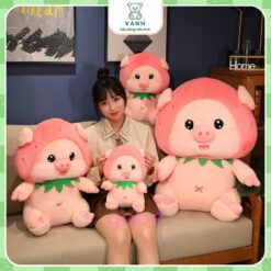 Gấu bông heo Lulu Mũ Dâu Màu Hồng Cute Quà tặng ý nghĩa