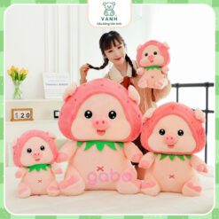 Gấu bông heo Lulu Mũ Dâu Màu Hồng Cute Quà tặng ý nghĩa