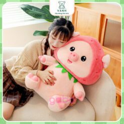 Gấu bông heo Lulu Mũ Dâu Màu Hồng Cute Quà tặng ý nghĩa