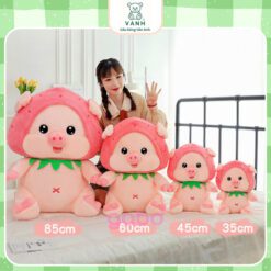 Gấu bông heo Lulu Mũ Dâu Màu Hồng Cute Quà tặng ý nghĩa