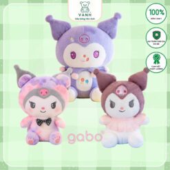 Gấu Bông Kuromi Thêu Hoa Tím, Kuromi Cổ Ren Lông Mịn Không Rụng.