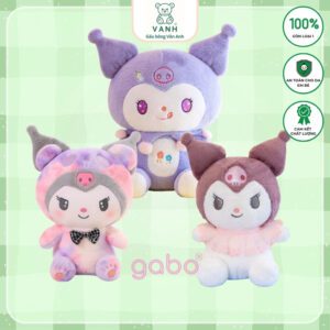 Gấu Bông Kuromi Thêu Hoa Tím, Kuromi Cổ Ren Lông Mịn Không Rụng.