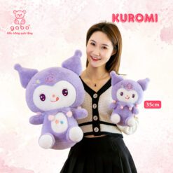 Gấu Bông Kuromi Thêu Hoa Tím, Kuromi Cổ Ren Lông Mịn K3T3
