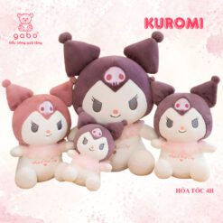 Gấu Bông Kuromi Thêu Hoa Tím, Kuromi Cổ Ren Lông Mịn K3T3