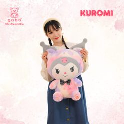 Gấu Bông Kuromi Thêu Hoa Tím, Kuromi Cổ Ren Lông Mịn K3T3