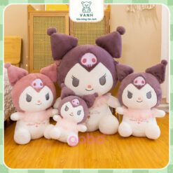 Gấu Bông Kuromi Thêu Hoa Tím, Kuromi Cổ Ren Lông Mịn Không Rụng.