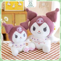 Gấu Bông Kuromi Thêu Hoa Tím, Kuromi Cổ Ren Lông Mịn Không Rụng.