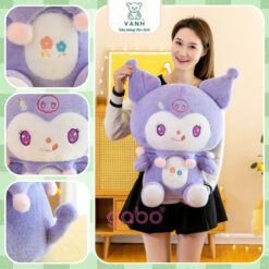 Gấu Bông Kuromi Thêu Hoa Tím, Kuromi Cổ Ren Lông Mịn Không Rụng.
