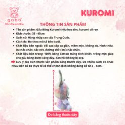 Gấu Bông Kuromi Thêu Hoa Tím, Kuromi Cổ Ren Lông Mịn K3T3