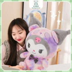 Gấu Bông Kuromi Thêu Hoa Tím, Kuromi Cổ Ren Lông Mịn Không Rụng.