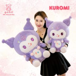 Gấu Bông Kuromi Thêu Hoa Tím, Kuromi Cổ Ren Lông Mịn K3T3
