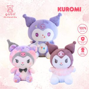 Gấu Bông Kuromi Thêu Hoa Tím, Kuromi Cổ Ren Lông Mịn K3T3