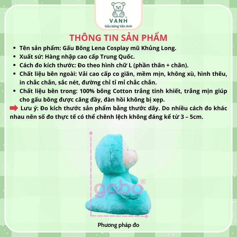 Xưởng sản xuất kinh doanh thú bông quà tặng Quảng Châu cao cấp Gấu Bông Lena Cosplay Mũ Khủng Long, Lena Thỏ