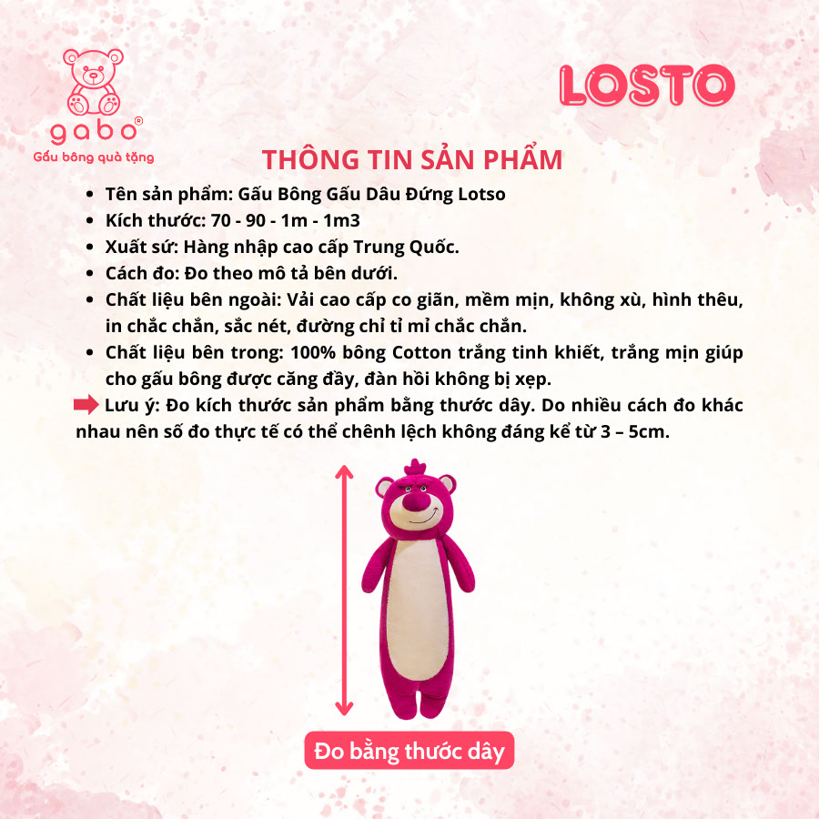 Gấu Bông Gấu Dâu Đứng Dài Lotso, Gối Ôm Gấu Dâu