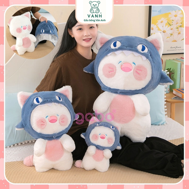 Xưởng sản xuất kinh doanh thú bông quà tặng Quảng Châu cao cấp Gấu Bông Mèo Du Du Mũ Cá Mập - Mèo Đầu Cá Đội Nón