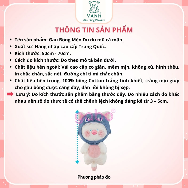 Xưởng sản xuất kinh doanh thú bông quà tặng Quảng Châu cao cấp Gấu Bông Mèo Du Du Mũ Cá Mập - Mèo Đầu Cá Đội Nón